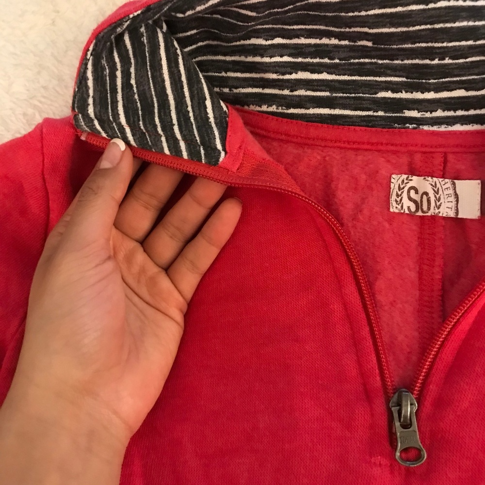Pink Quarter Zip with striped collar